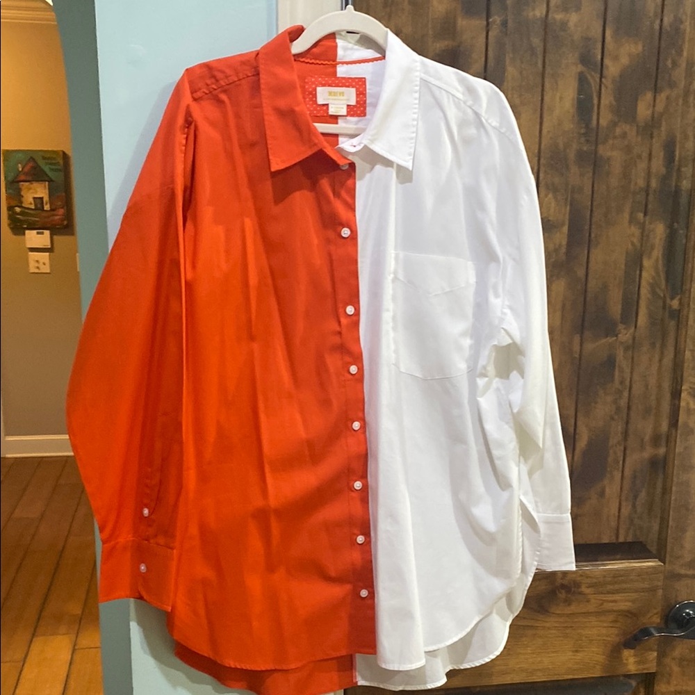 Anthropologie Bold Orange & White Women’s Maeve Shirt. New, no tags. XL.